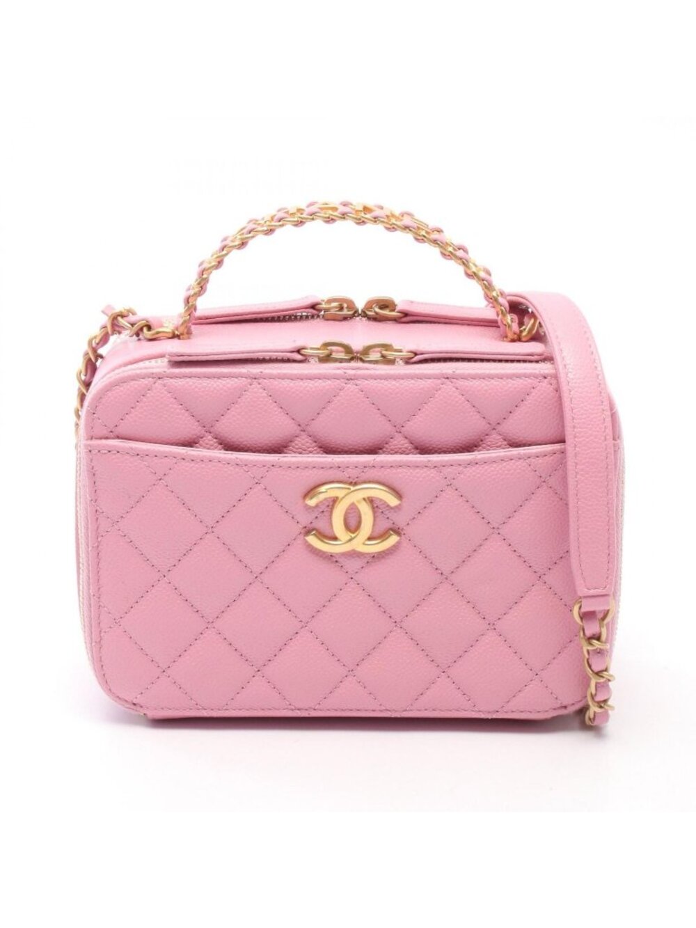 Chanel Shoulder Bag Quilted Vanity Pink Caviar Leather 2-Way Chain